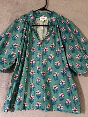 Umgee Floral Blouse Balloon-puff 1/2 Sleeves Cotton Womens Plus 1XL